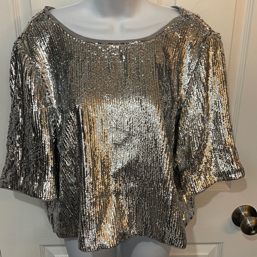 J. Crew Silver Sequin Short Sleeve Top